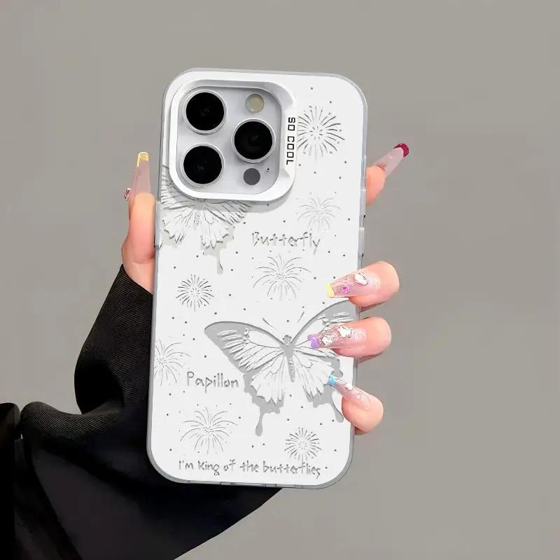 Capa de Silicone para iPhone, Capa Fosco, Laser Butterfly, Cat, 15, 14 Pro Max, 11, 12, 13 Pro Max, X, XR, XS Max, 7, 14, 15 Mais