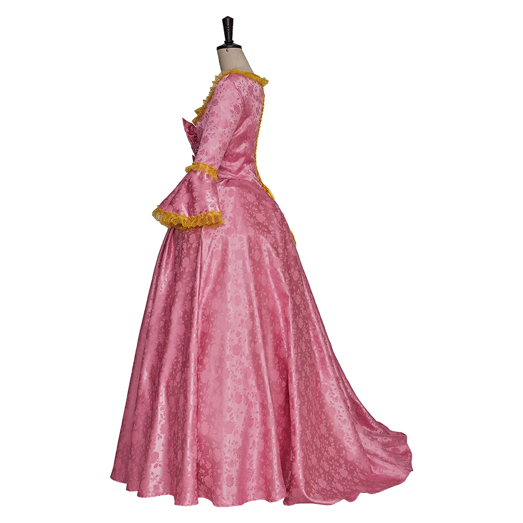 コロニアルロココバロック仮面舞踏会コスプレボールガウンドレスロココピンクドレス女性のエレガントな中世ファンシーピンク花柄ドレス