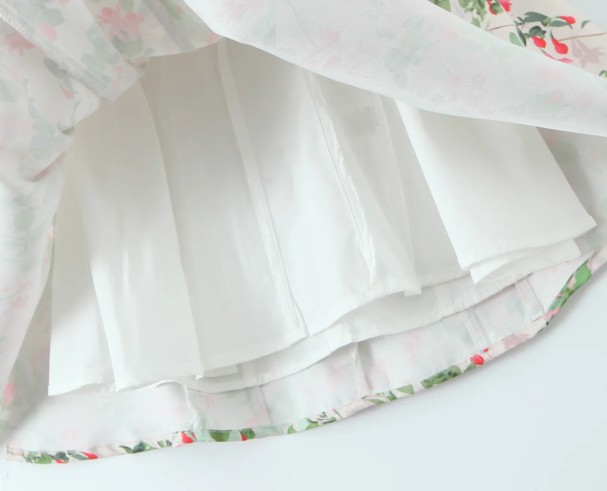 Seksowna sukienka z kwiatowym nadrukiem w liście Plisowana sukienka z dekoltem w szpic dla kobiet z głębokim dekoltem w szpic z niską talią Sukienka bez pleców Mini sukienka Robe