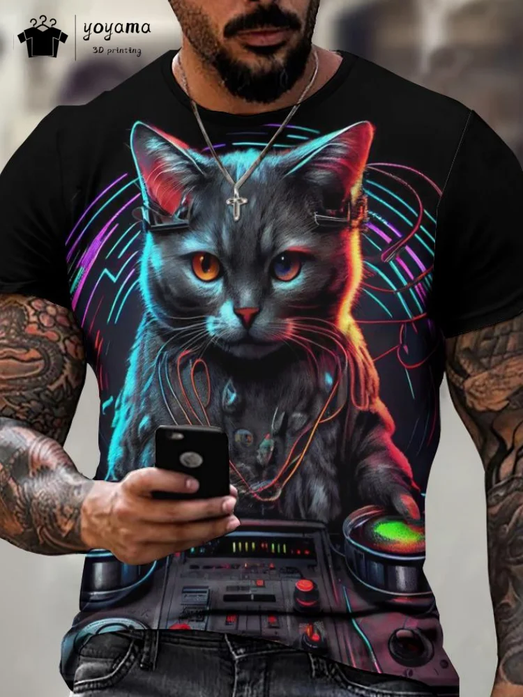 

Hip Hop 3D Cat Men's T-Shirt Summer Street Men's Short Sleeve Tee Fashion Trend Men's T-Shirt Round Neck Oversized Men's Clothin