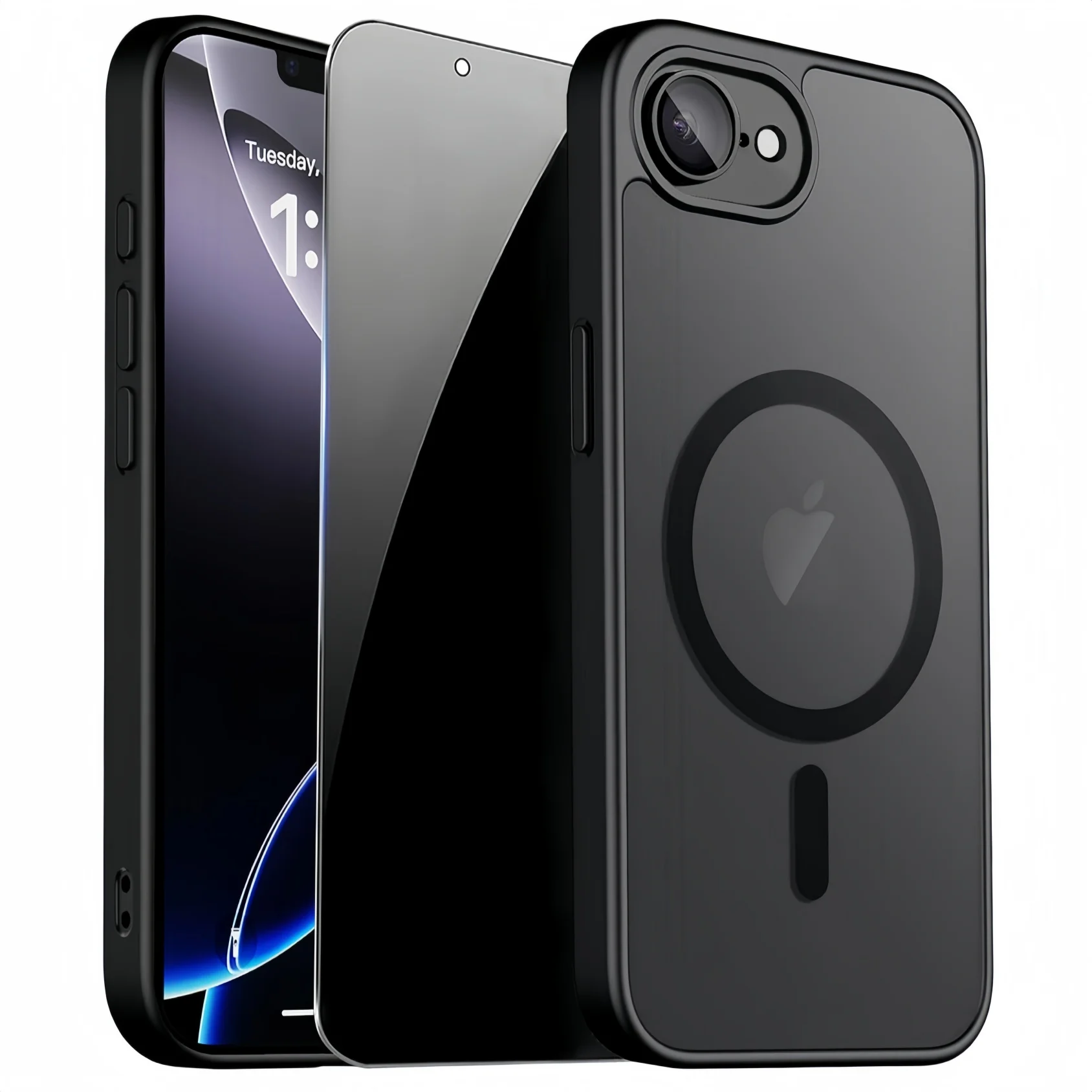 Magnetische Hülle für iPhone 17e 16e mit Sichtschutzfolie, kompatibel mit MagSafe, durchscheinende matte stoßfeste Abdeckung