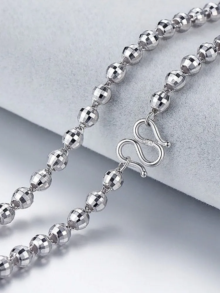 Real Pure Platinum 950 Women Lucky 2.9mm Laser Bead Link Necklace 11.77g/50cm