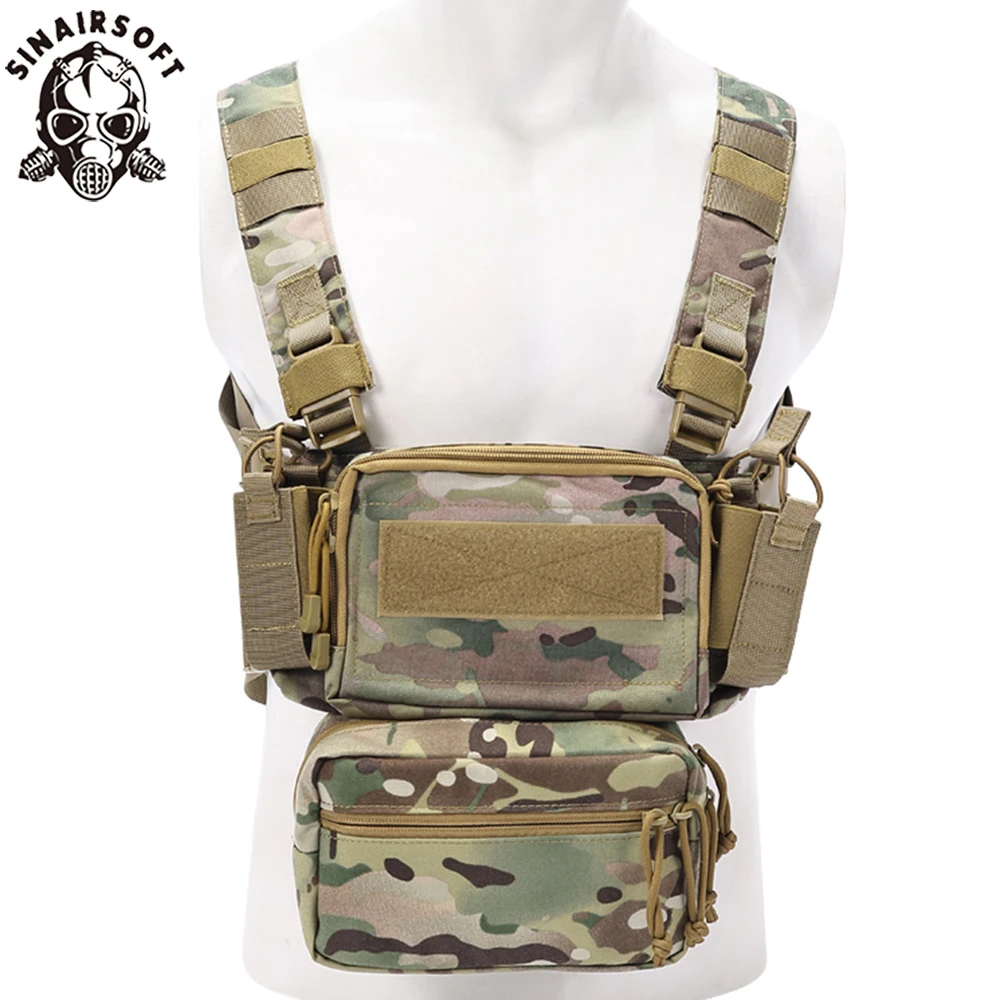 SINAIRSOFT Tactical D3CR Chest Rig Micro Chest Vest with 5.56 7.62 Rifle & 9mm Nylon Pistol Magazine Pouch Hunting Outdoor Gear