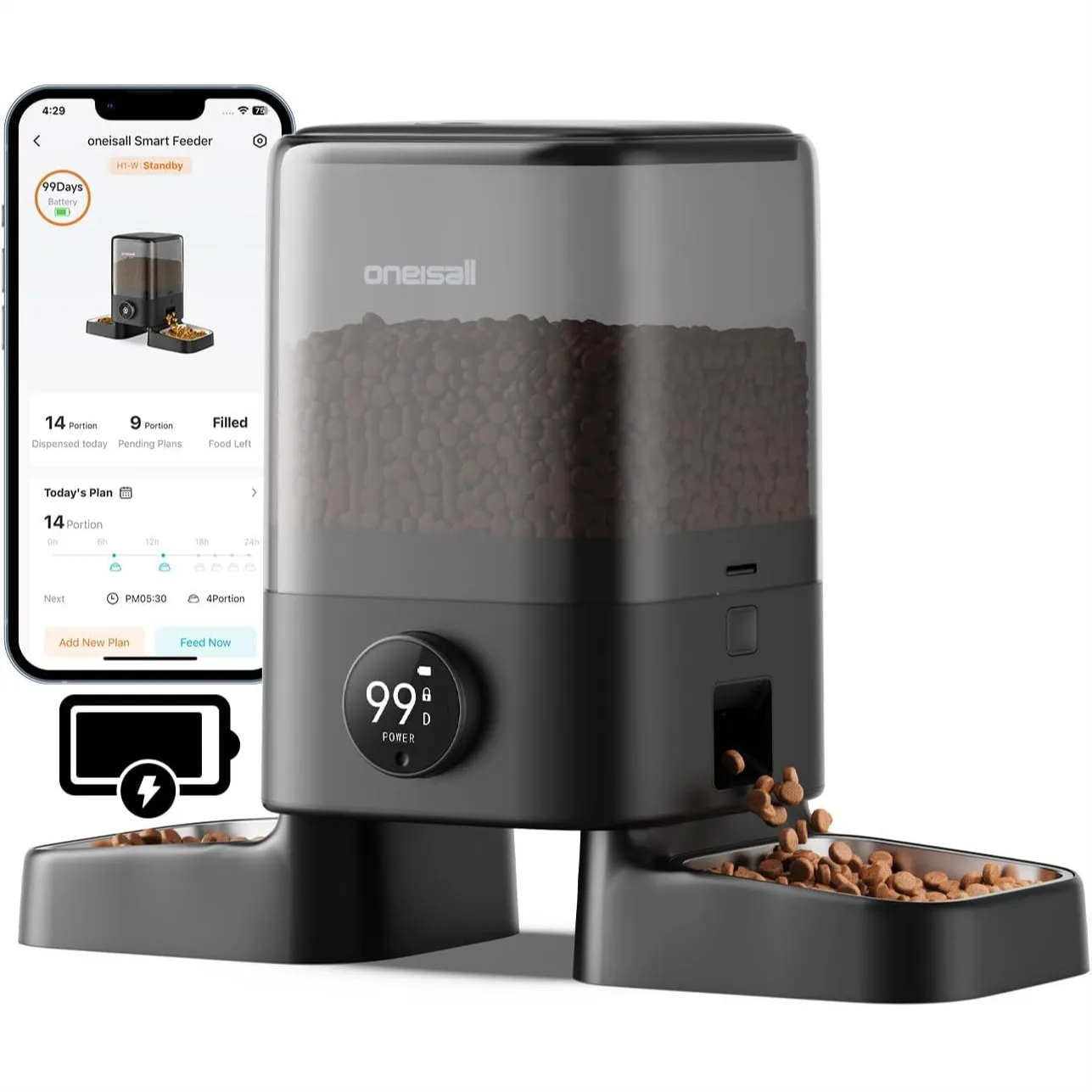 Smart Rechargeable Cat Feeder with App Control