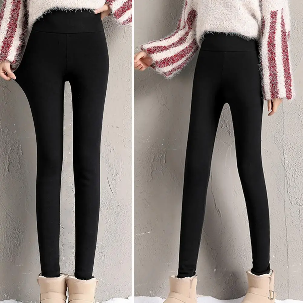 Espessamento cordeiro velo inverno quente leggings feminino algodão de cintura alta magro preto calças femininas outono 2025 leggings para mulher