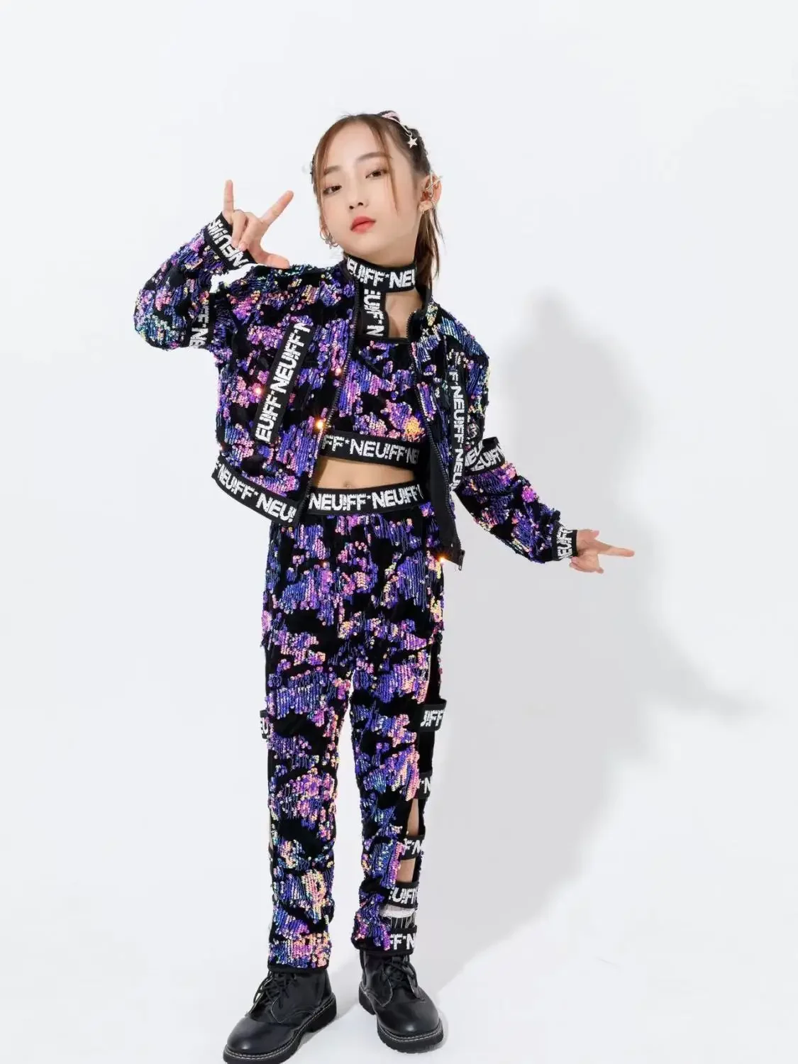 Frauen Mädchen Jazz Dance Kostüm Kinder Straße Hip hop Jazz Bühne Kind Kostüm für Mädchen pailletten Kpop Outfit tanz set