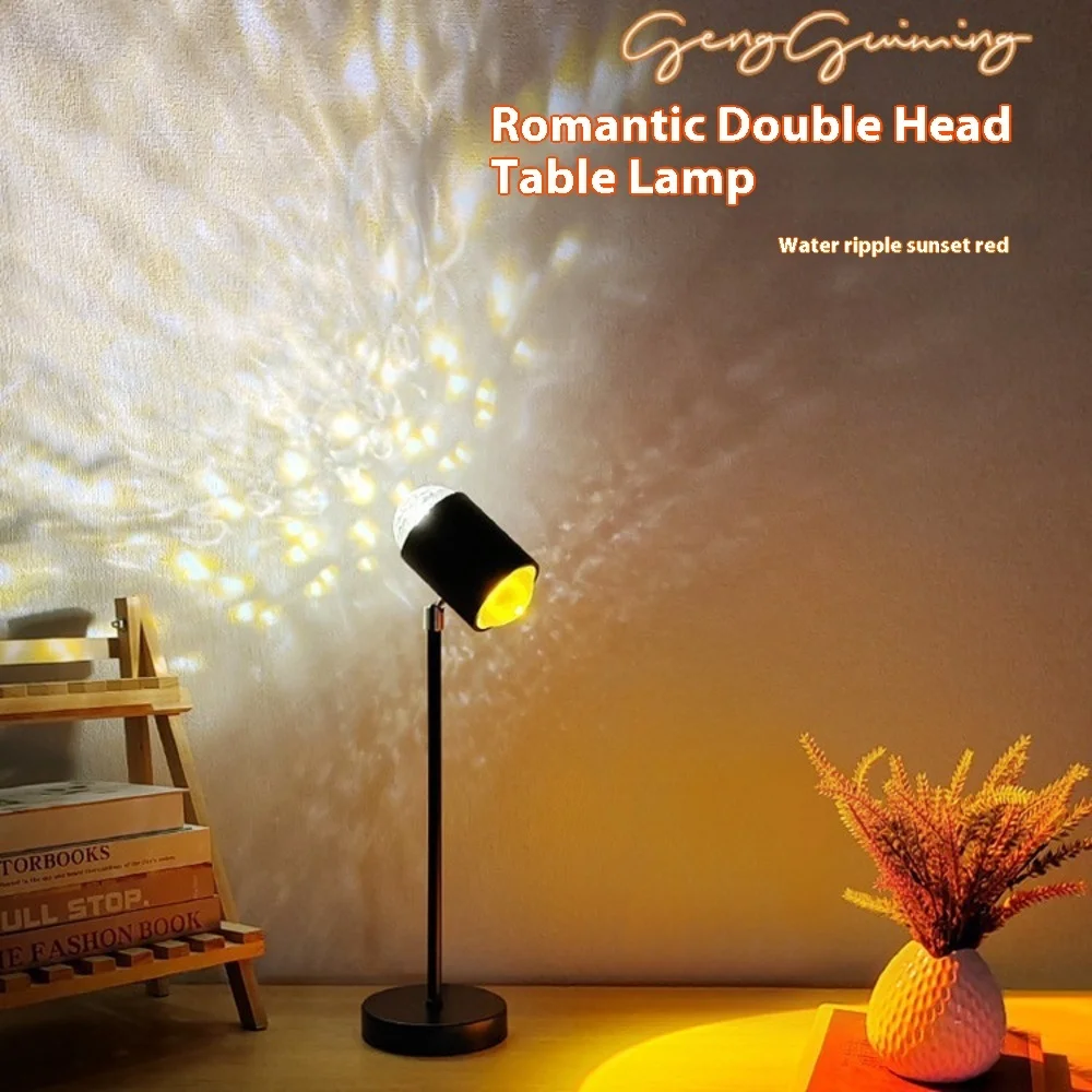3D Wave Projector Light Sunset Ambience LED Lamp for Bedroom Romantic Mood Lighting with Dual Head TikTok Star Decor