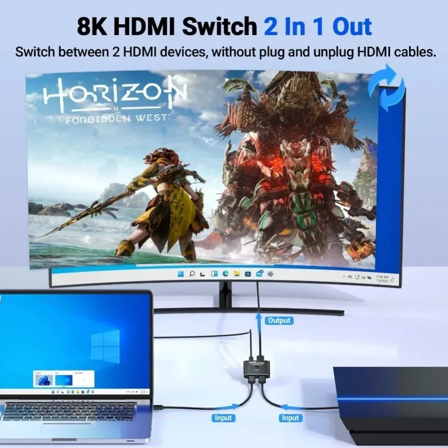 8K 60Hz Bi-Direction HDMI-kompatybilny przejsciówka 4K 60Hz przełącznik HDMI 1x2/2x1 dla PC Laptop Xbox PS3/4 do monitorowania projektora