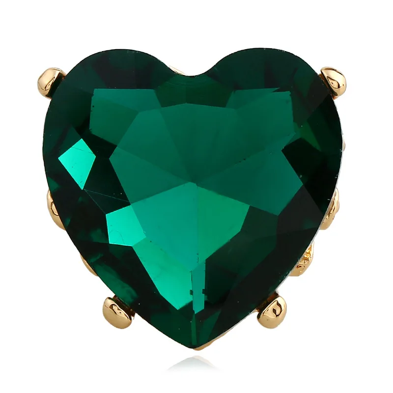 Luxury Exaggerated Red Heart Shaped Crystal Chunky Big Deep Green Glass Adjustable Rings for Women Men Party Jewelry