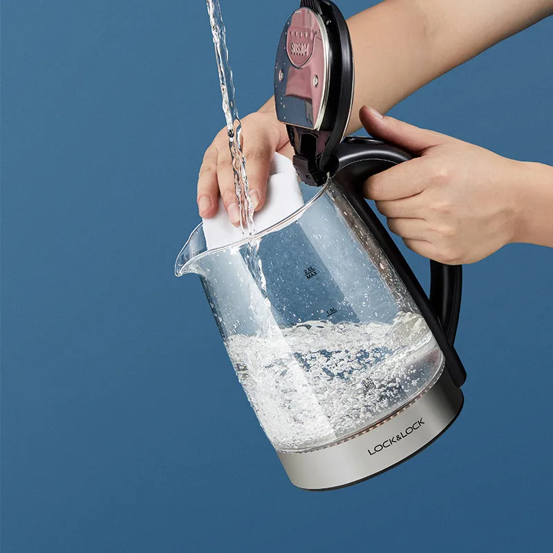 Hervidor de agua eléctrico de 1500W para el hogar, tetera de vidrio de luz azul de 2L, hervidor rápido para oficina, gran capacidad, apagado automático, 220V