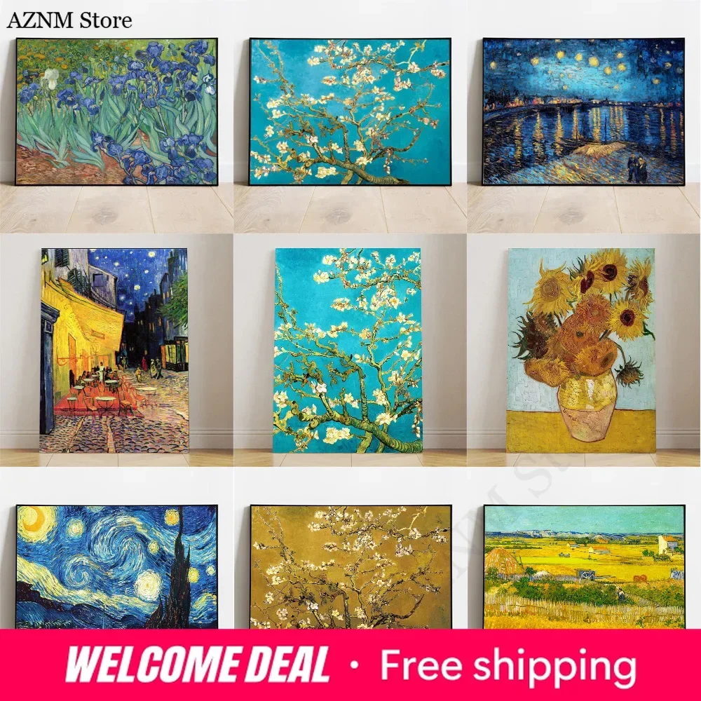 Van Gogh Classic Famous Painting Almond Blossom Posters And Prints Starry Night Canvas Art Vintage Wall Decor Pictures For Ro