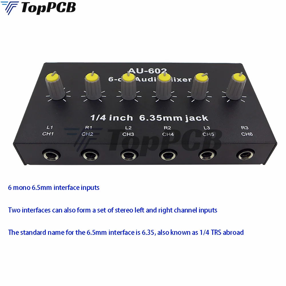 6 Channel Audio Mixer Headphone Microphone Mic Amplifier Hub Distributor 6.35mm Jack 1/4 TRS DC 5V for Live Broadcast Party