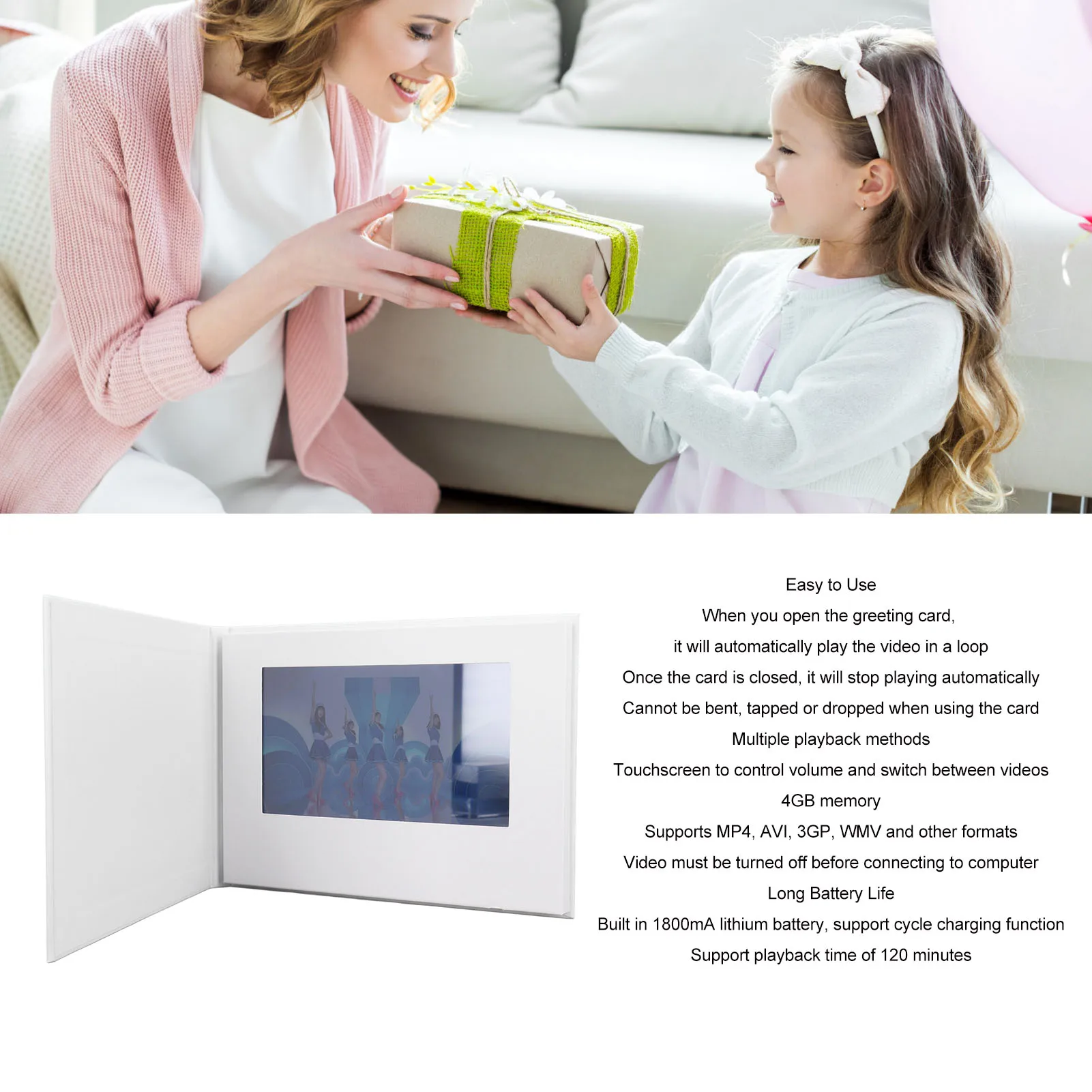 Video Greeting Card HD 7 Inch Touchscreen 4GB Memory Electronic Video Brochure for Birthday Advertising Electronic Brochure