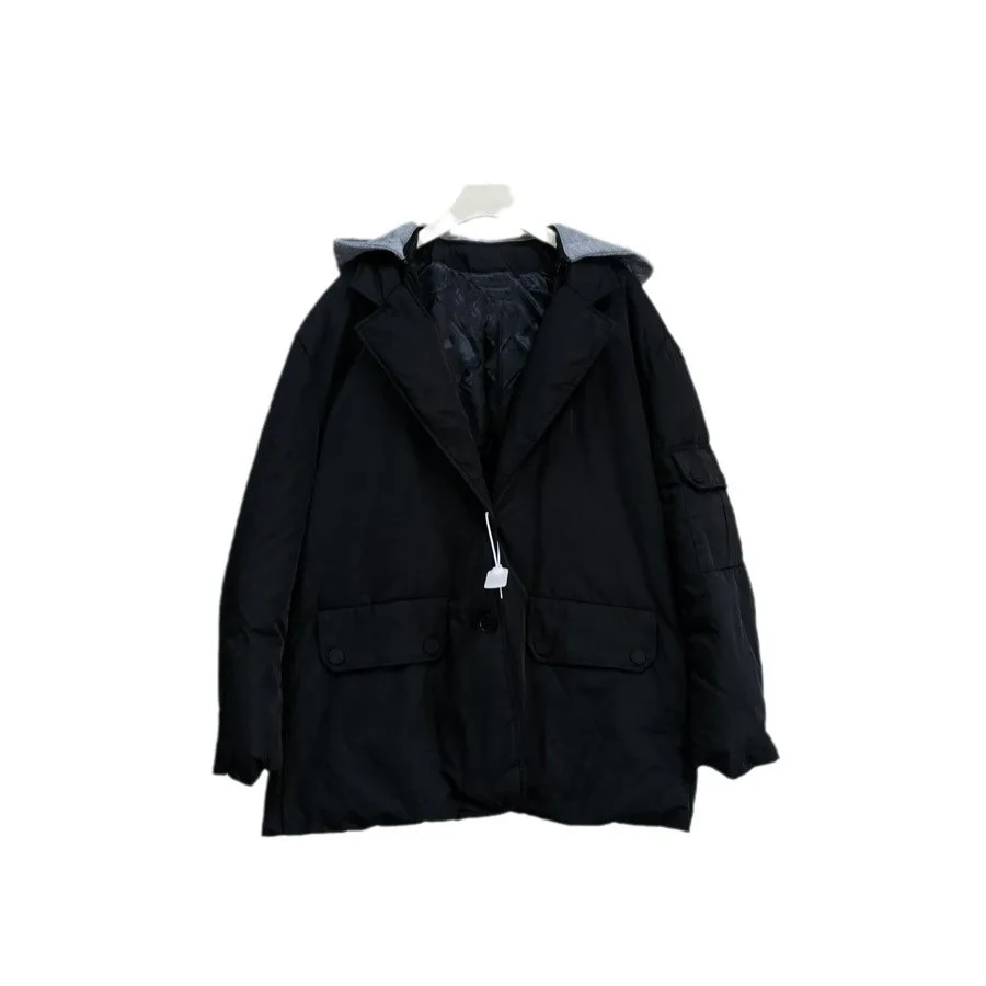 Loose Cotton Jacket Casual Black Spliced diamond Hooded Jacket French Niche 2024 Autumn and Winter New Women's Clothing