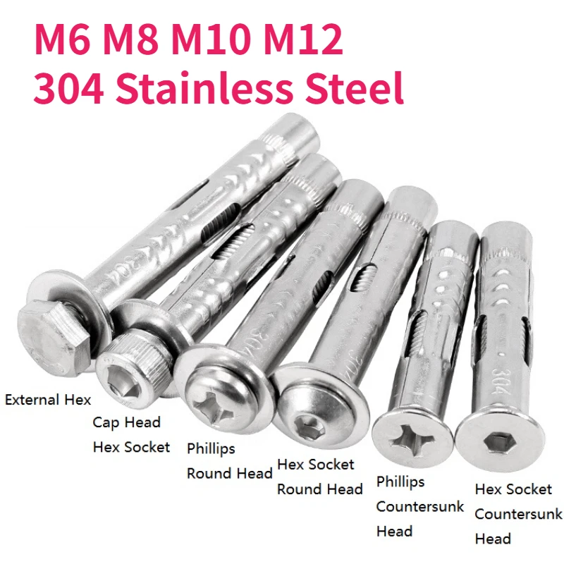 M6 - M12 304 Stainless Steel Built-in Expansion Screw External Hex / Cap / Round / Countersunk Head Hex Socket / Phillips Bolt