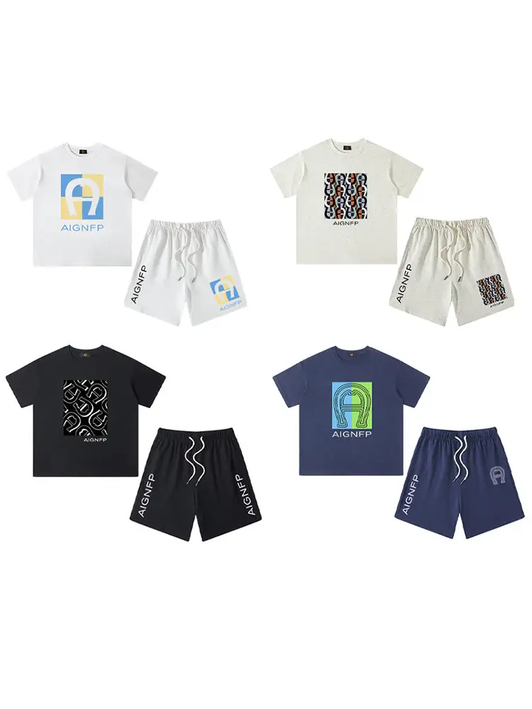Fashion Kids Summer Clothes high-end Baby Boys T-shirt Set Cotton letter print Tops Tees Children Wear Short sleeve Shorts Suit