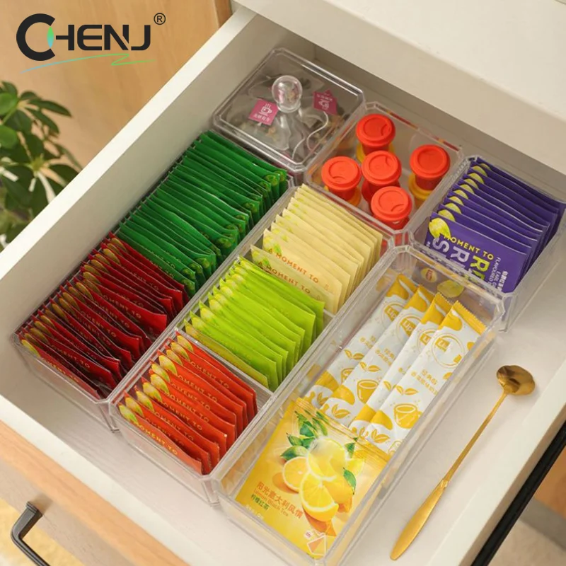 Tea Bag Storage Box Drawer Type Coffee Capsule Sorting Box Acrylic Sealed Storage Jar with Lid Tea Coffee Sugar Container