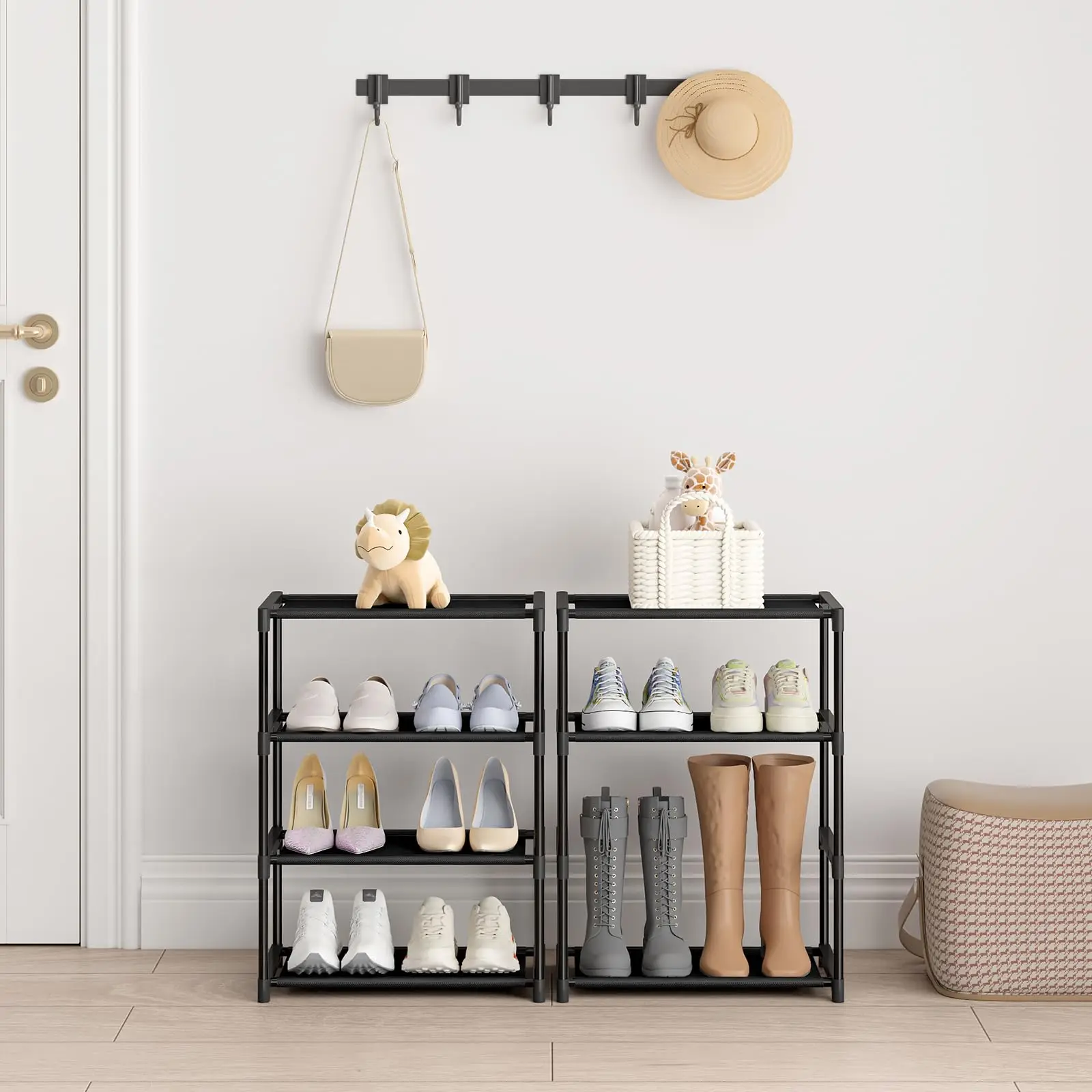 Shoe Rack 4 Tier 10 Pairs Non-woven Fabric Shoe Tower Organizer Cabinet Sturdy Shoe Shelf Black