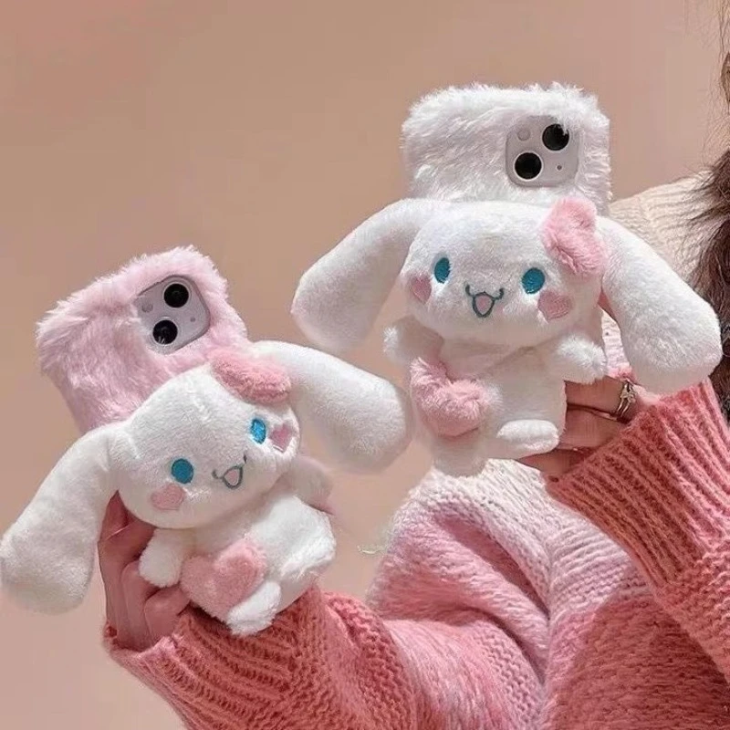 

Kawaii Cinnamoroll Sanrio Student Cute Cartoon IPhone Shell Fluffy Plush Doll Phone Case Mobile Phone Fall Proof Case for Kids