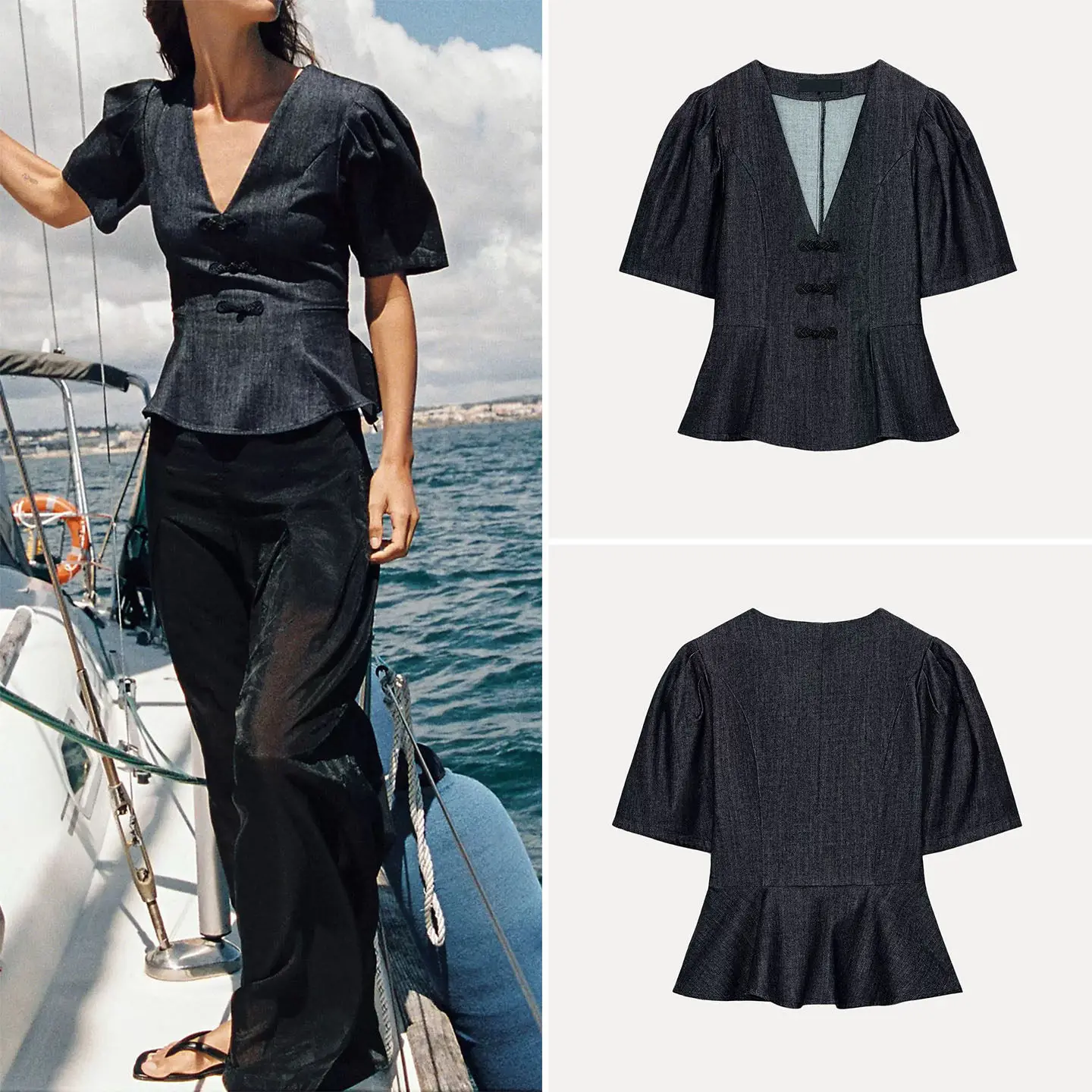 

Women's Summer Shirt Short Sleeve V-neck Waist Cinched Rope Knot Style Breezy Skirt Design Fashionable Casual Top