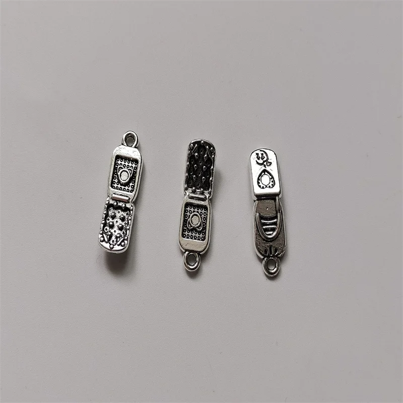 10pcs Charms Cellphone Mobile 27x8mm Antique Silver Color Plated Pendants Making DIY Handmade Tibetan Silver Color Jewelry