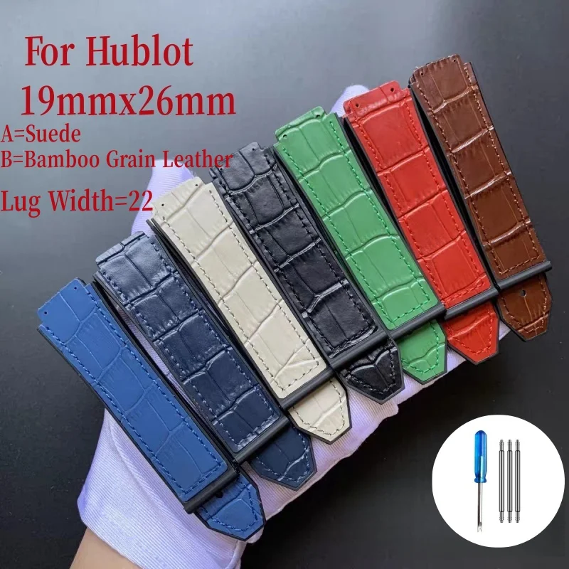 26mm X 19mm Watch Band For Hublot BIGBANG Classic Fusion Leather Watch Strap with Rubber Bottom Waterproof Wristband Accessories