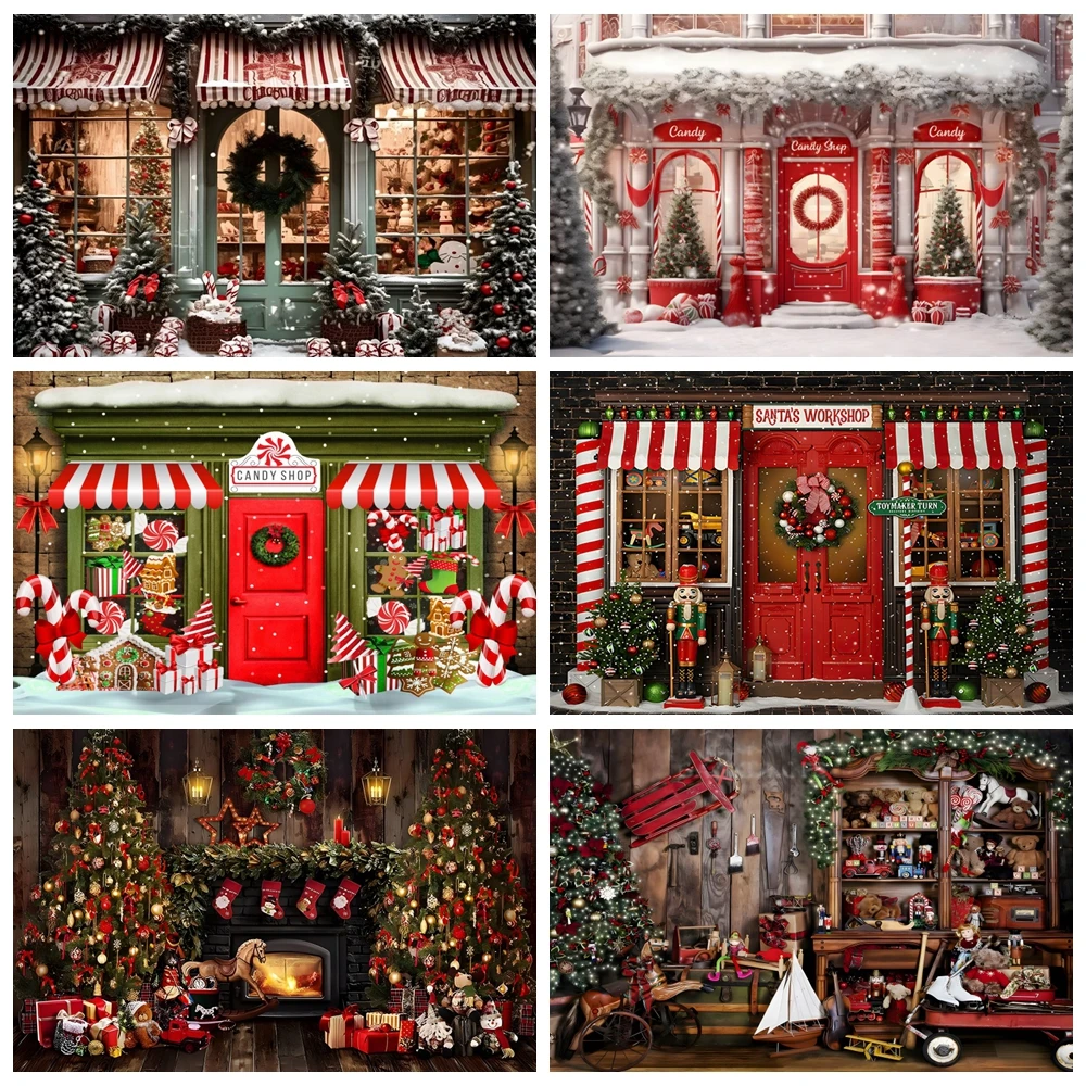 

Christmas Backdrop for Photography Toy Store Xmas Winter Snowman Window Fireplace Kids Family Portrait Background Photo Studio