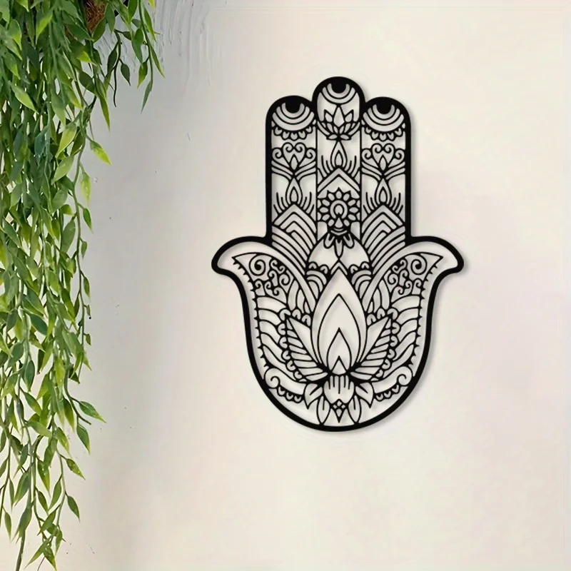 Sacred Geometry Hamsa Hand Iron Wall Decor Spiritual Mystical Design for Home & Yoga Space