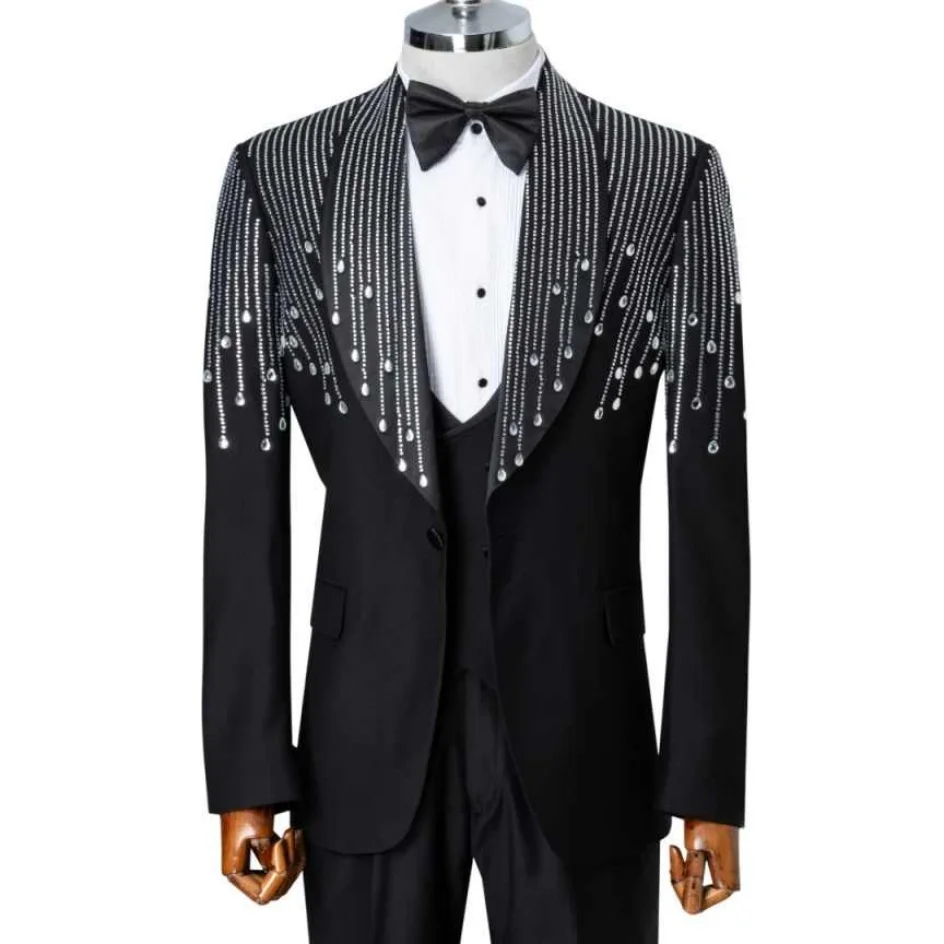 Customized Wedding Groom's Tuxedo 2 Piece Jacket Pants Crystals Shawl Lapel Formal Occasions Party Costume Homme Ropa hombre - view 5