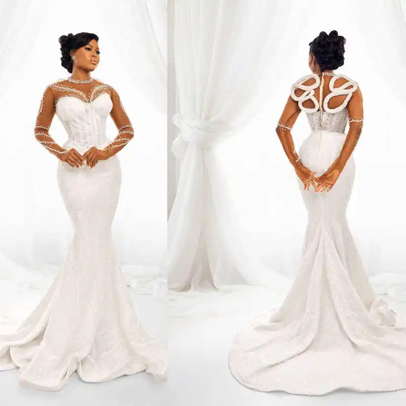 

Роскошное платье русалки, свадебные платья, аппликации, кружевные свадебные платья, большой размер, длиной до пола, Vestidos De Novia, по индивидуальному заказу