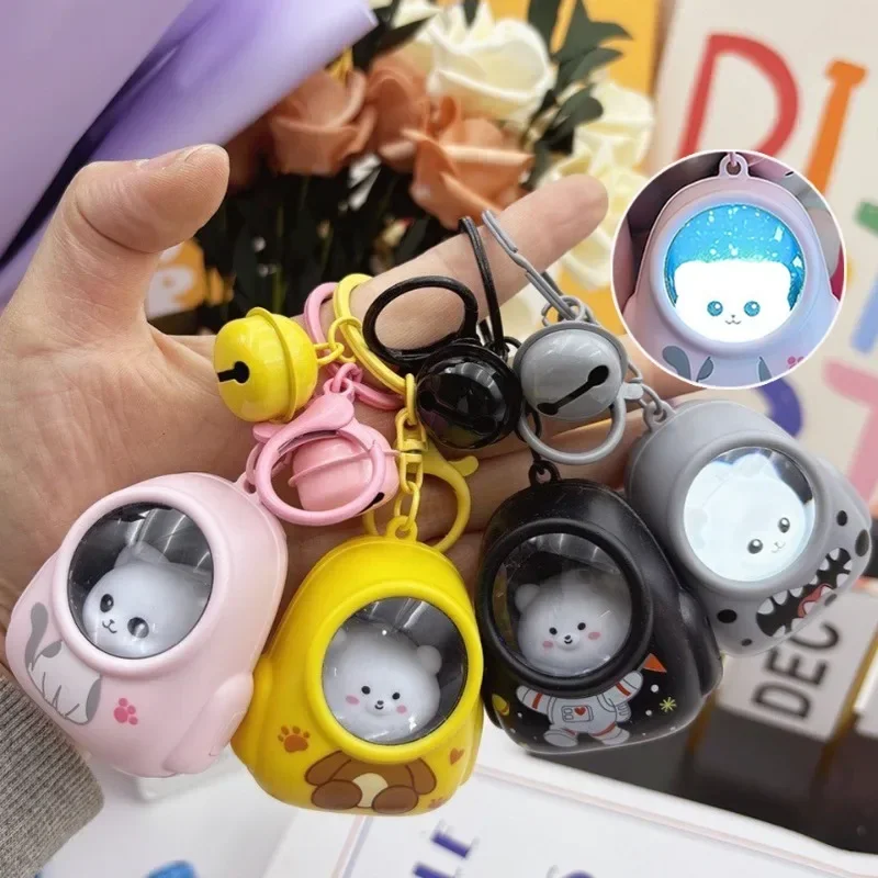 Fashion Mini Keychain Flashlight Cute Bear Bag Small Night Light Keychain Kawaii Bags Hang Atmosphere Light Keyring Torch Gifts