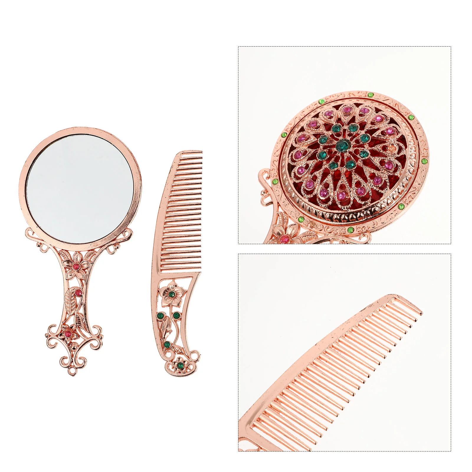 Hollow Makeup Mirror Comb Unbreakable Handheld Vanity Set Exquisite Exiquite Mini Gilded