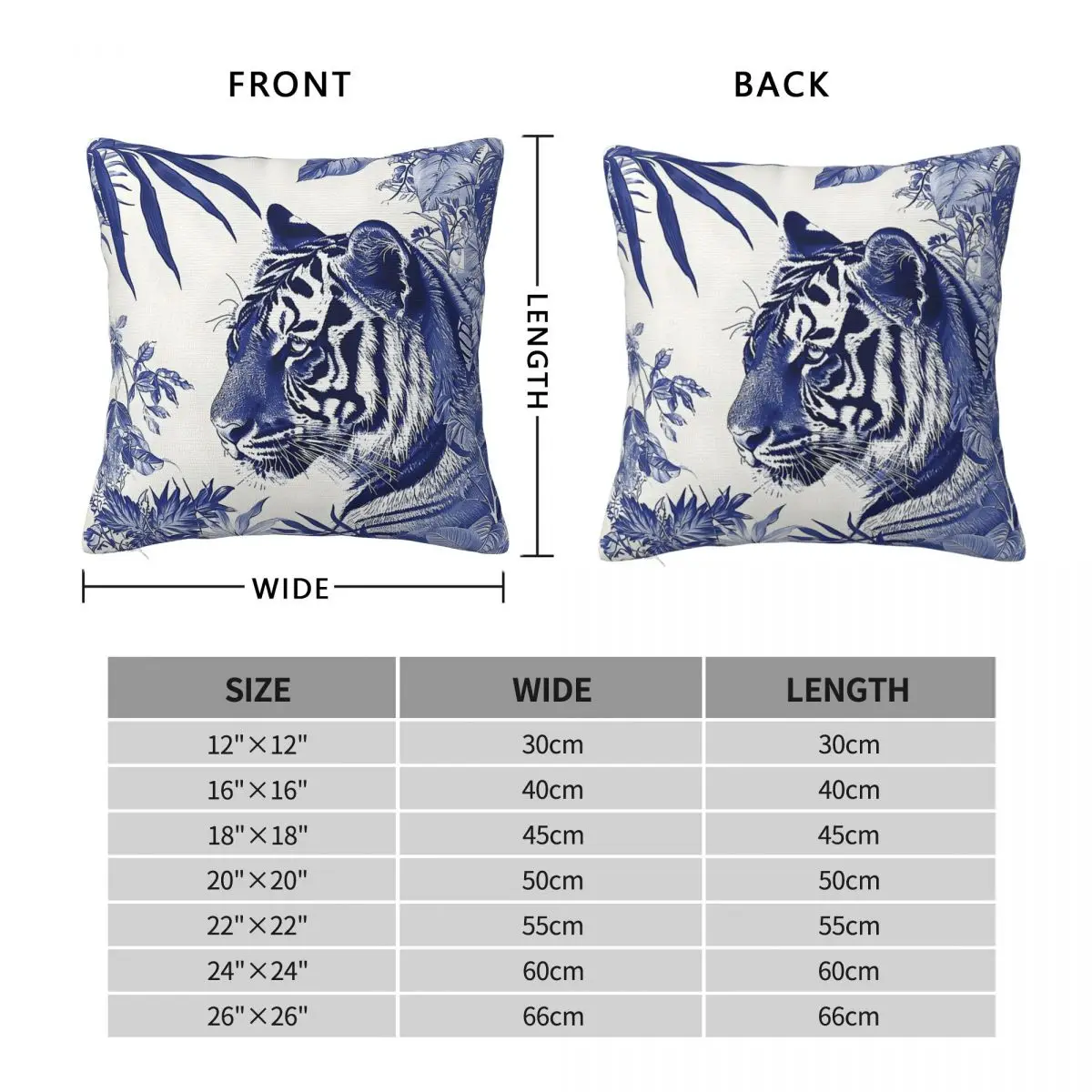 Botanic Tiger Blue White Square Pillowcase Polyester Linen Velvet Printed Zip Decorative Pillow Case Home Cushion Cover 18