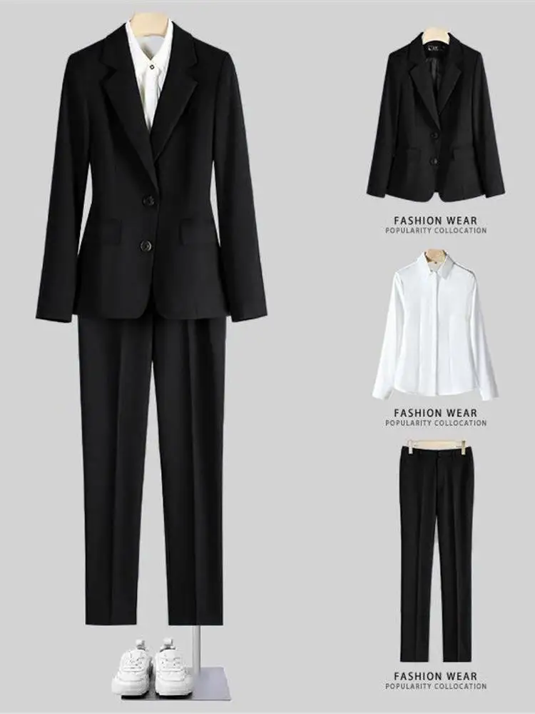 Spring Autumn Women's Suit Set Fashionable Work Commute Professional Outfit Interview Job Shirt Short Length Single Button