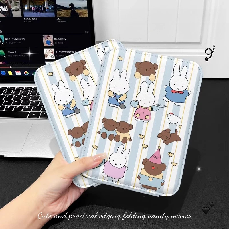 Miffy-espejo de conejo de dibujos animados de Anime Kawaii, bonito llevarlo contigo plegable, puede soportar escritorio de oficina, uso doméstico, espejo cosmético