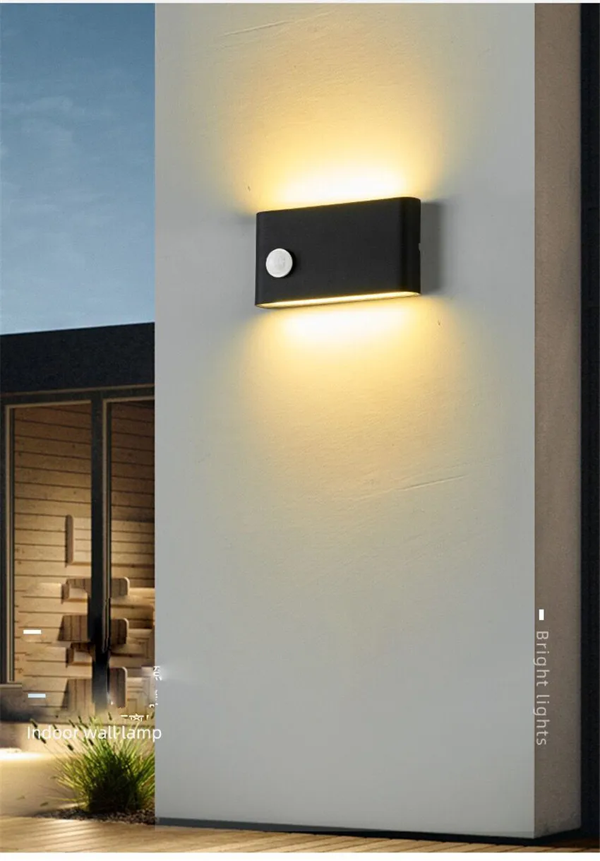 LED Wall Light With Human Body Motion Sensing IP65 Waterproof Outdoor&Indoor Wall Lamp Garden Light Fixture Aluminum AC90-260V