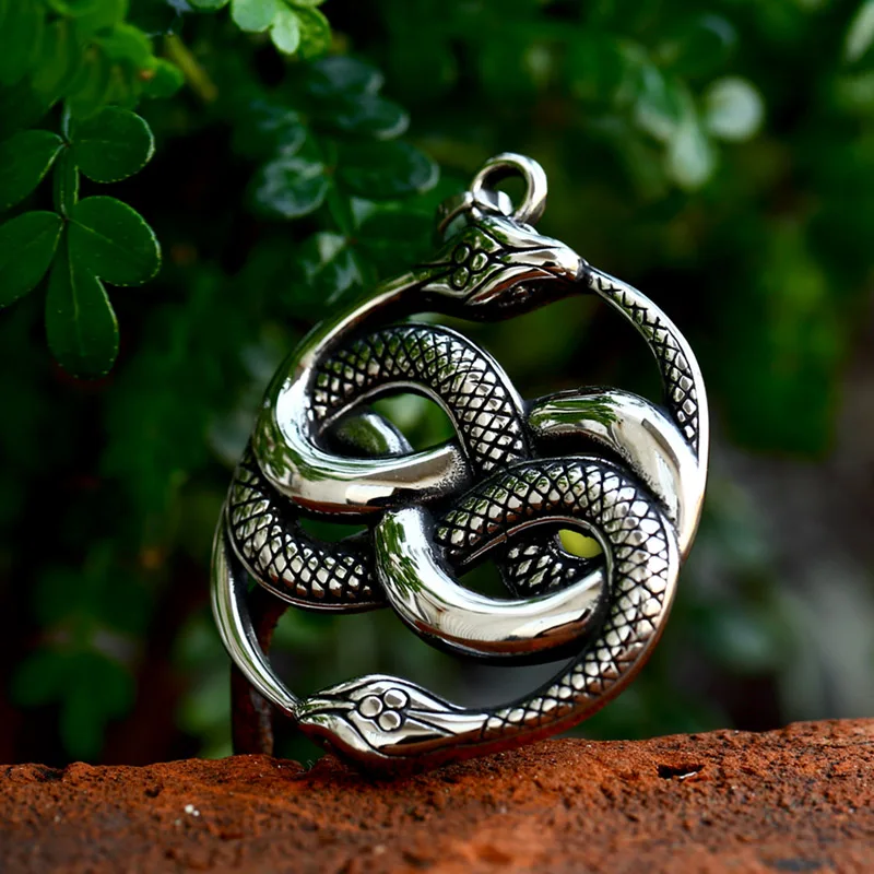 BEIER 2023 New Creative Design Stainless Steel Double Snake Round Pendant Punk Animal Jewelry