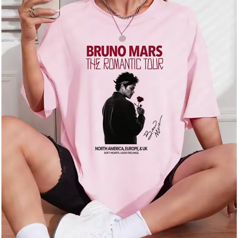Hiphop Streetwear Tops 2026 Summer T-Shirt Bruno Mars The Romantic Tour T Shirt for Men's Clothing and Women's Clothing