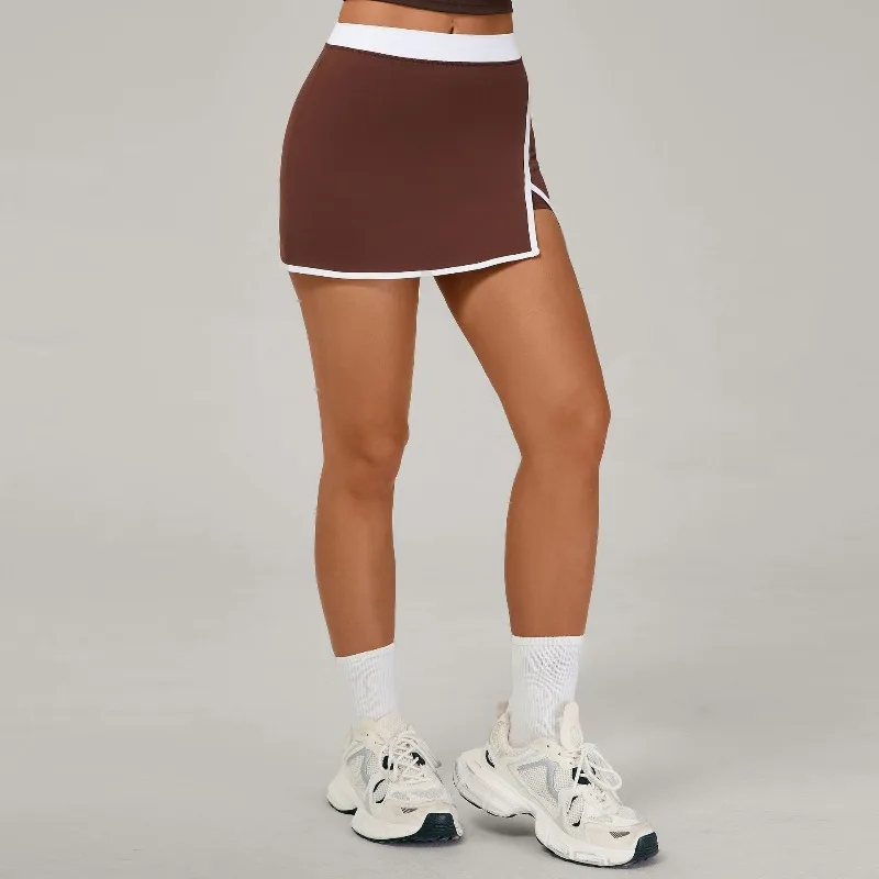 

New Women's Yoga Skirt Color-Block Split Sports Short Skirt Tight-Fitting Spliced Anti-Exposure Running Fitness Tennis Skirt