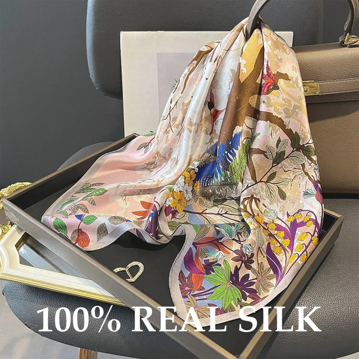 

Шарф из 100% натурального шелка для женщин, дизайнерский, квадратный, маленький, люксовый бренд, лента для волос, повязка на голову, платок, мягкая бандана, шаль, накидка 2026