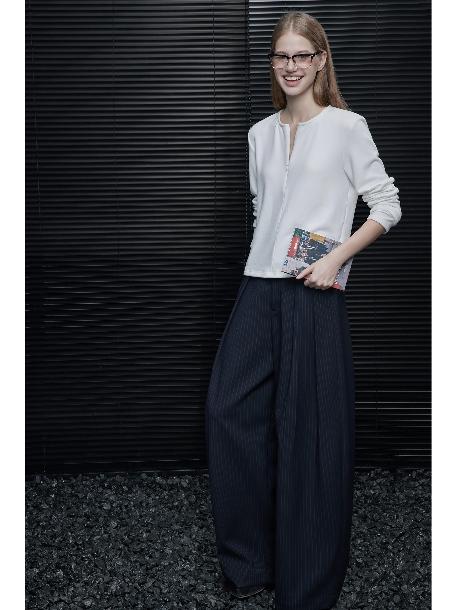 

Wide Leg Stripe Pants Women's Moment k Blue Autumn Winter New Sle High End Feelings Good Looking Commute Straight Tube T...