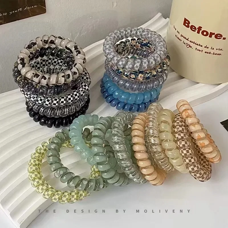 5 stücke Set Telefonkabel Haar gummis Spiral Haar gummis Farbverlauf Farbe karierter Druck Telefons chnur elastisches Haarband Haarschmuck