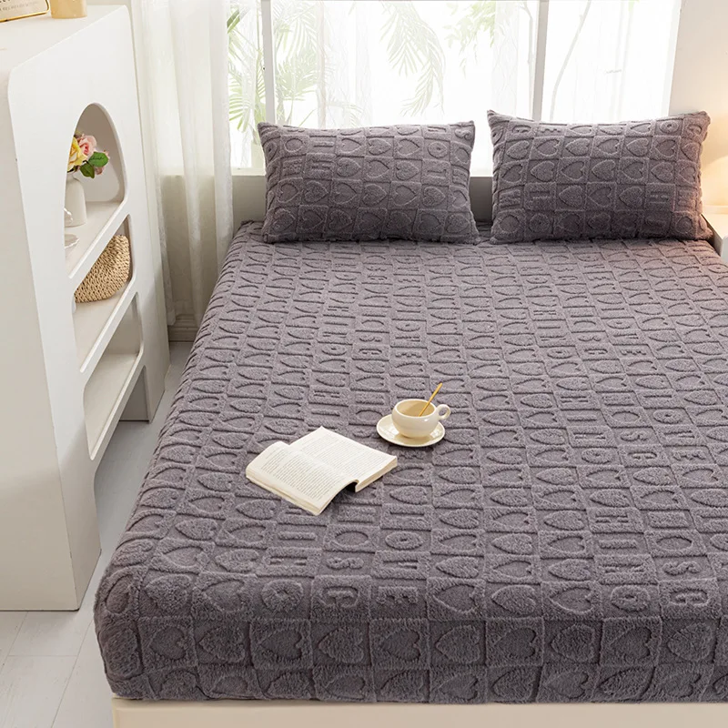 Keep Warm Thicken Mattress Cover Elastic Band Fitted Sheet Bedsheet Comfortable Adjustable Bed Cover Velvet Mattress Protector