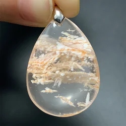 Natural Snowflake Phantom Quartz Pendants Women Clear Frost Garden Crystal Necklaces Water Drop Transparent Bead Lodolite Quartz