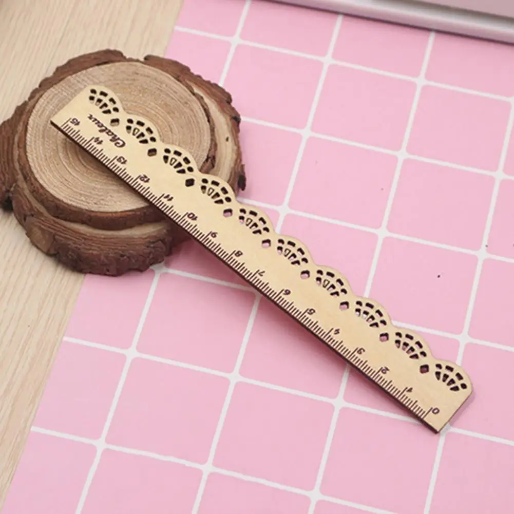 

2Pcs Useful Ruler Smooth Edge Stationery Drawing Ruler Retro Lace Wooden Drawing Ruler