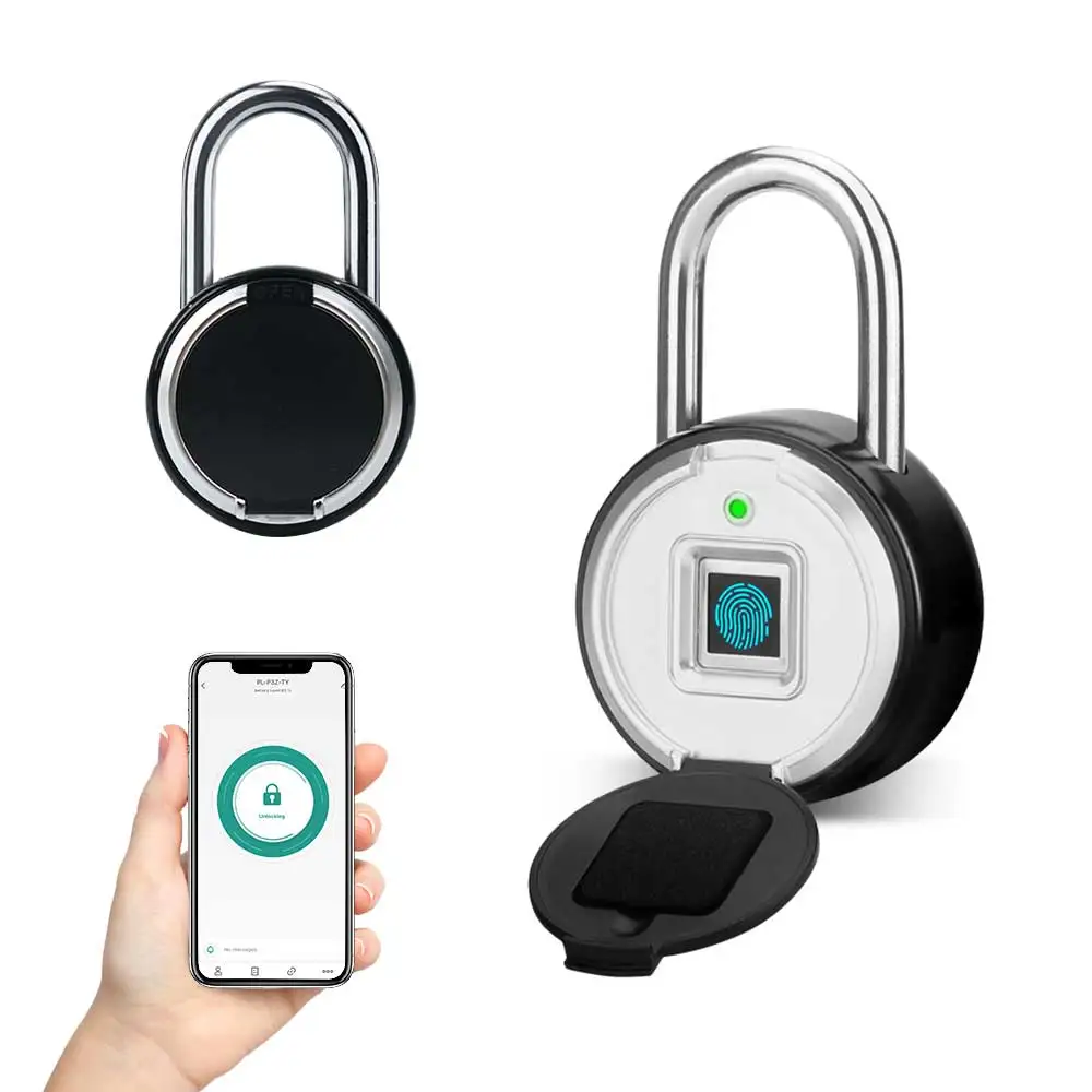 Bluetooth Fingerprint Padlock with Protective Case, Keyless Smart Fingerprint Lock with Tuya APP for Gym Locker, IP65 Outdoor Wa