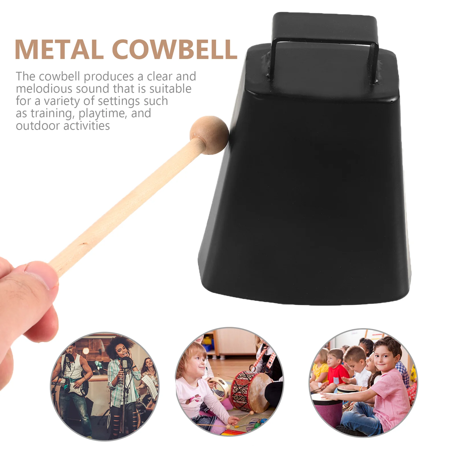 Metal Cowbell Musical Percussion Instrument Practice Cowbell Hand Bell with Stick for Beginners and Professionals