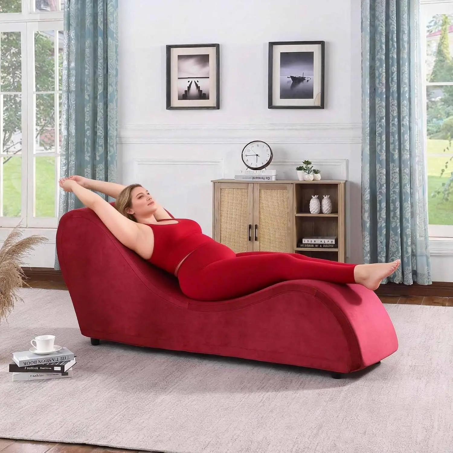 Velvet Chaise Lounge Chair Removable Washable Cover, Heavy-Duty Metal Frame 500Lbs Exercise Stretching Reading, Customized