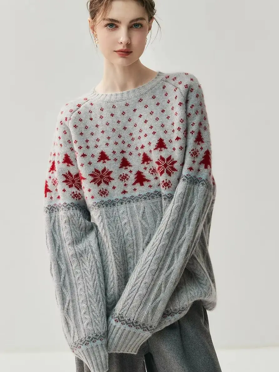 Heavy thickened round neck cashmere sweater female silhouette Ferdinand Jacquard knitted sweater