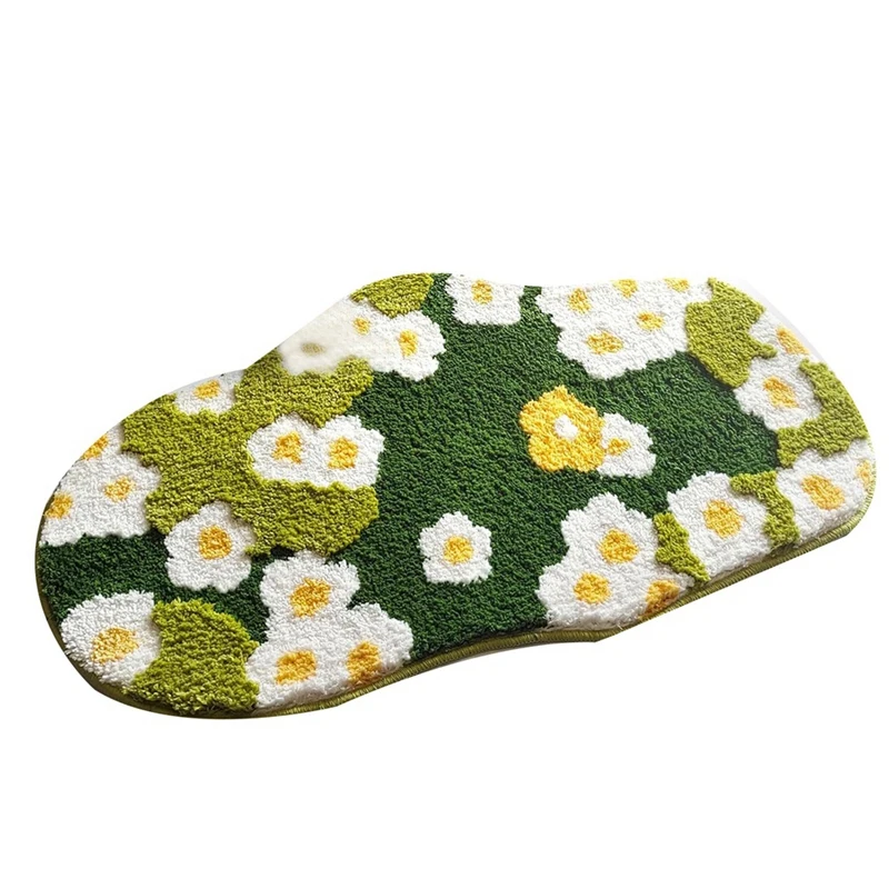 Cute Moss Floral Bathroom Rug, Plant Toilet Rug, Flower Bath Mat, Soft Absorbent Non Slip Bathroom Mat For Wash Sink